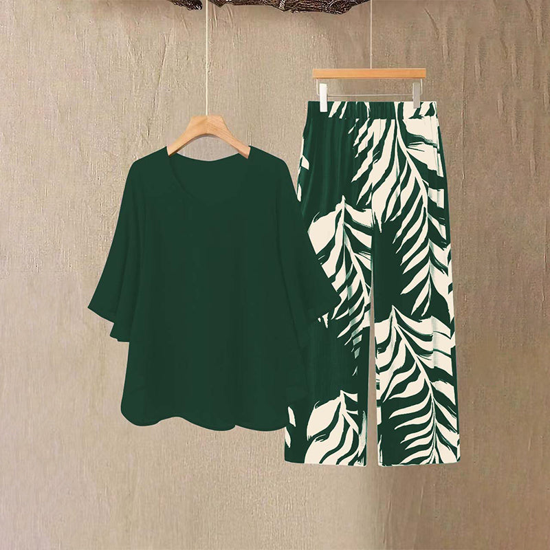📢📢49% OFF !! ⏰Wemon's Elegant Flowy Top & Printed Pants Set