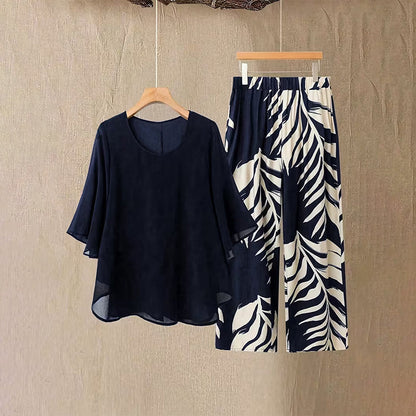 📢📢49% OFF !! ⏰Wemon's Elegant Flowy Top & Printed Pants Set