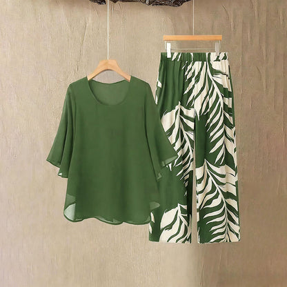 📢📢49% OFF !! ⏰Wemon's Elegant Flowy Top & Printed Pants Set