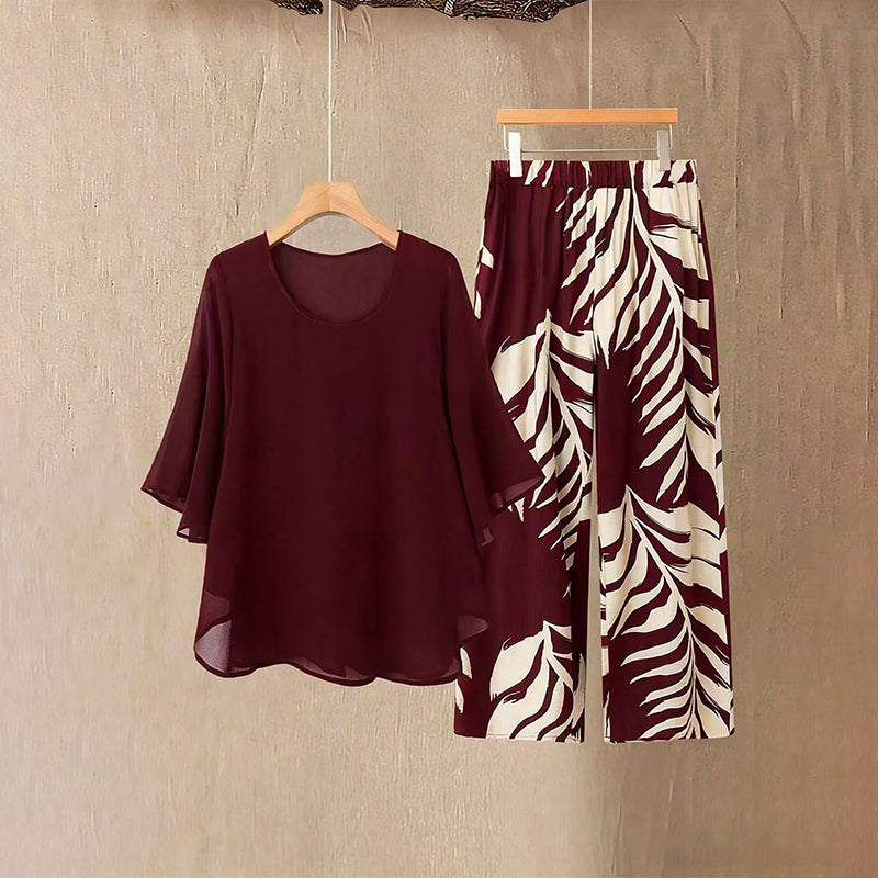 📢📢49% OFF !! ⏰Wemon's Elegant Flowy Top & Printed Pants Set