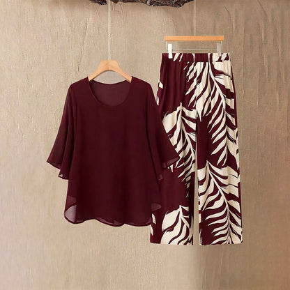 📢📢49% OFF !! ⏰Wemon's Elegant Flowy Top & Printed Pants Set