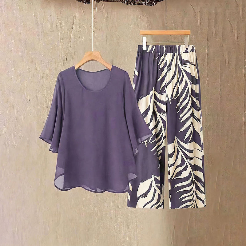 📢📢49% OFF !! ⏰Wemon's Elegant Flowy Top & Printed Pants Set