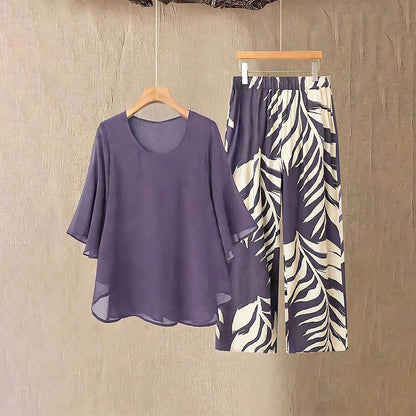 📢📢49% OFF !! ⏰Wemon's Elegant Flowy Top & Printed Pants Set