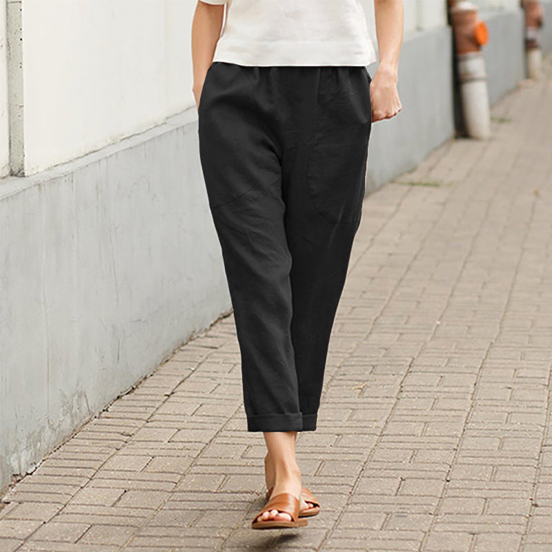 🔥Linen-cotton women's large size loose pants