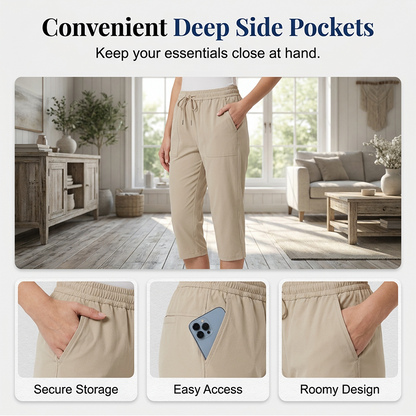 Women's Casual Cotton Linen Capri Pants with Pockets