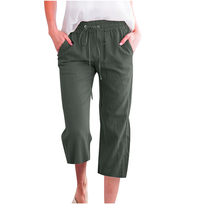 Women's Casual Cotton Linen Capri Pants with Pockets