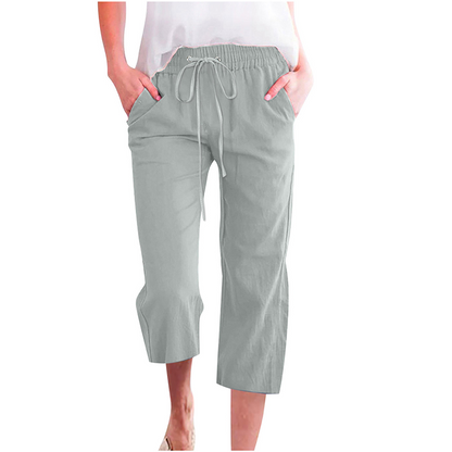 Women's Casual Cotton Linen Capri Pants with Pockets