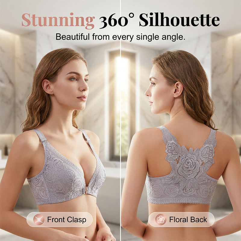 Elegant Rose Lace Back Bra with Easy Front Clasp