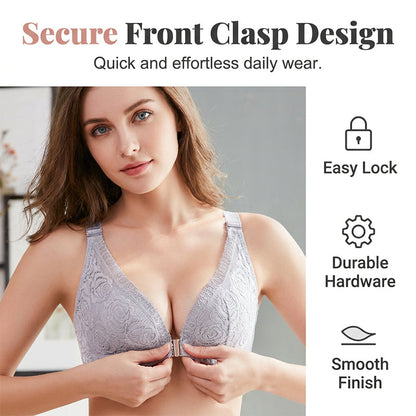 Elegant Rose Lace Back Bra with Easy Front Clasp