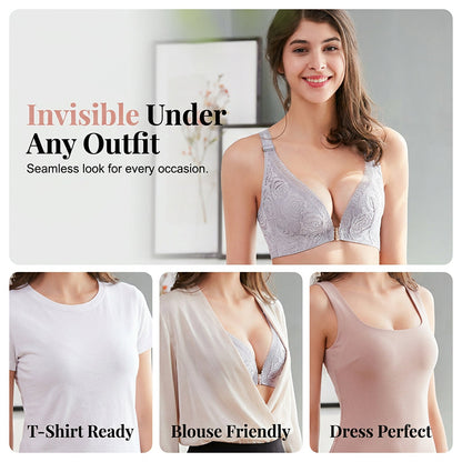 Elegant Rose Lace Back Bra with Easy Front Clasp