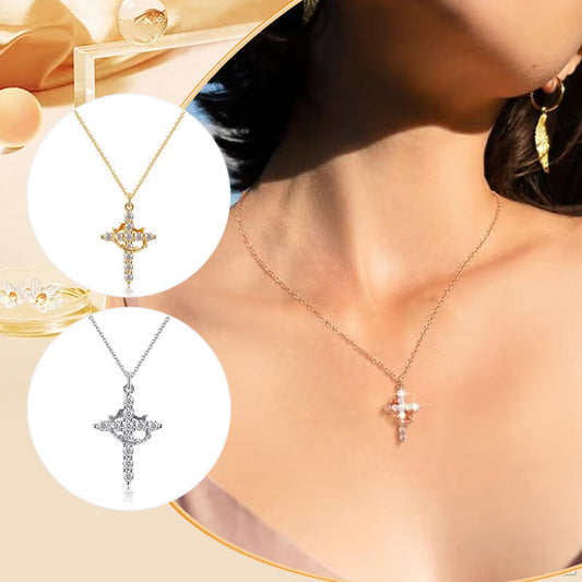 👑New Arrival 58% OFF! 💫 2026 New Crown with Cross Pendant Necklace – Elegant Faith-Inspired Design, Double-Sided Detail, Gold/Silver Options. Perfect for Daily Wear  💛✨🎁