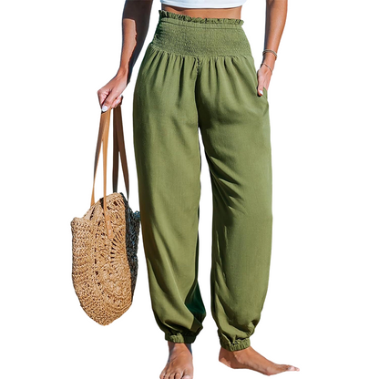 Women's Smocked High Waist Harem Pants
