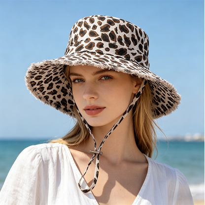 Leopard Print Sun Protection Bucket Hat for Women