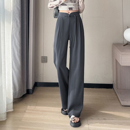 High-Waist Wide-Leg Pants with Frog Button Detail