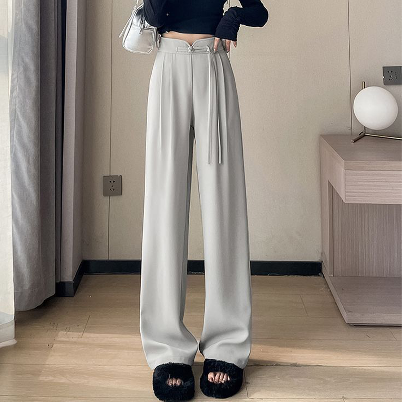 High-Waist Wide-Leg Pants with Frog Button Detail