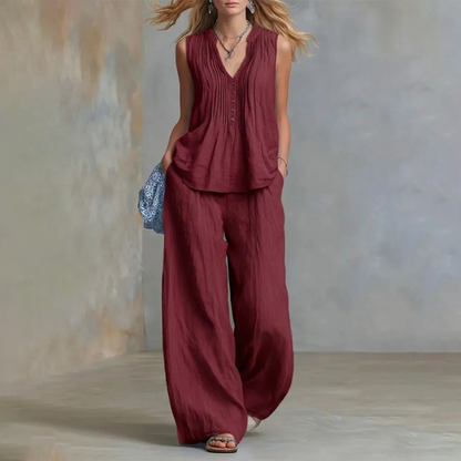 Elegant Loose Fit Sleeveless Top & Pants Set