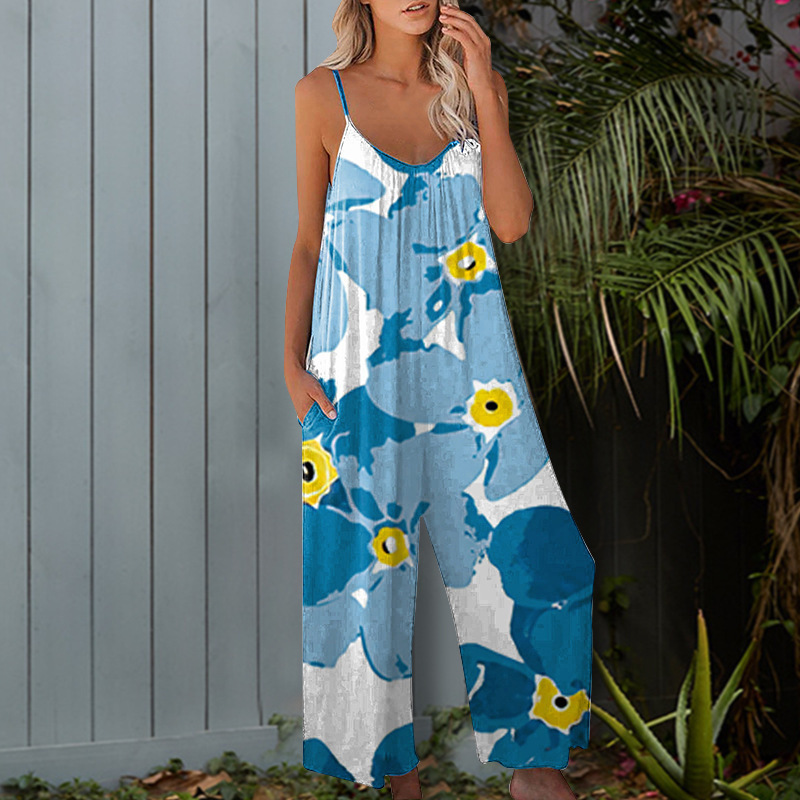 Women's Printed Spaghetti Strap Wide-Leg Jumpsuit