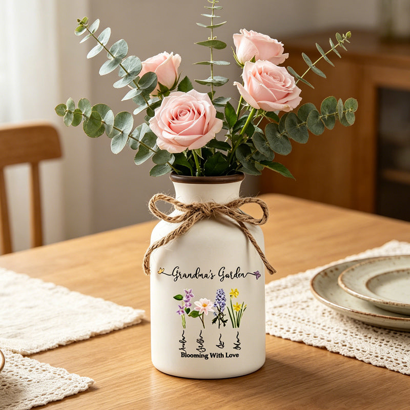 Family Birth Flower Bouquet Ceramic Vase