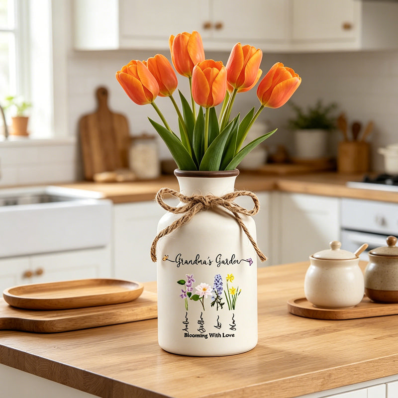 Family Birth Flower Bouquet Ceramic Vase