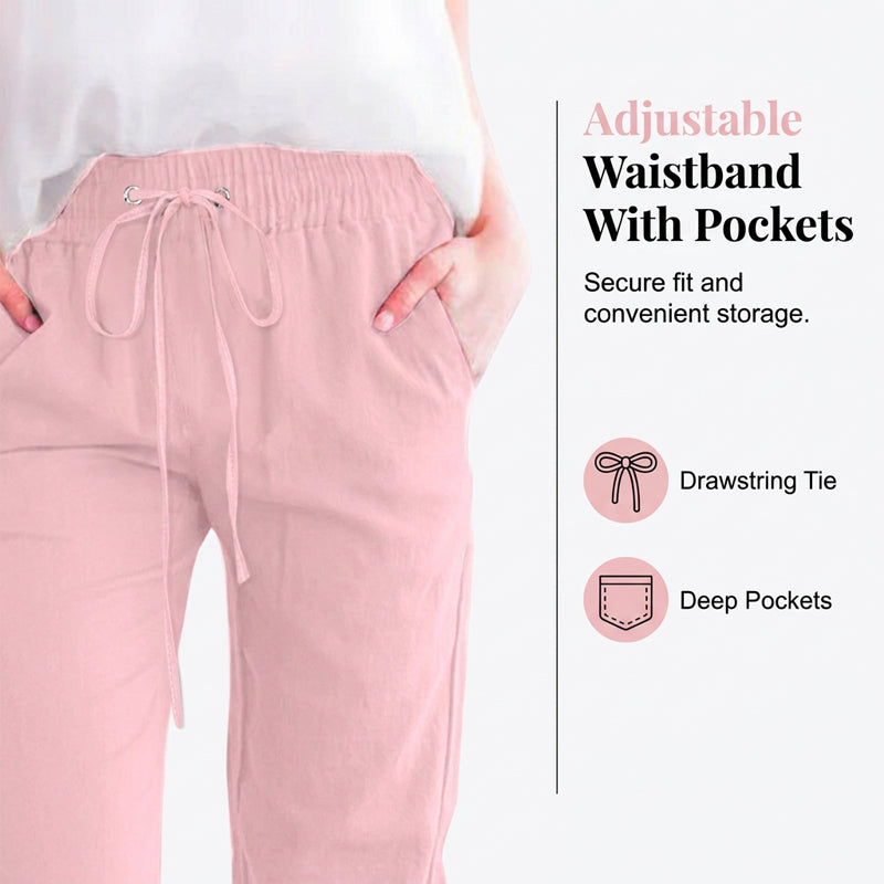 Women's Solid Drawstring Cotton Linen Capris