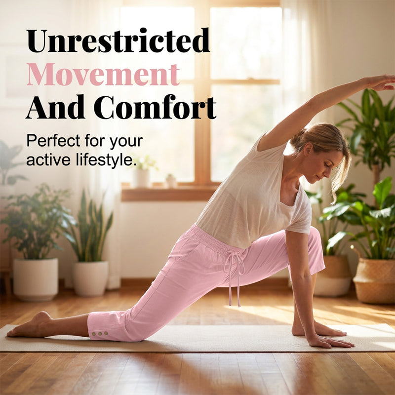 Women's Solid Drawstring Cotton Linen Capris