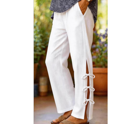 Solid Color Bow-Knot Detail Casual Trousers