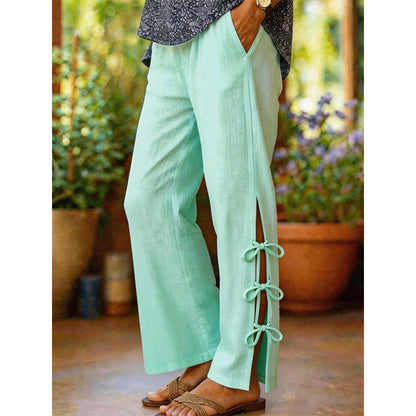 Solid Color Bow-Knot Detail Casual Trousers