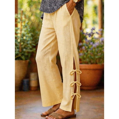 Solid Color Bow-Knot Detail Casual Trousers