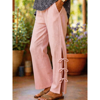 Solid Color Bow-Knot Detail Casual Trousers