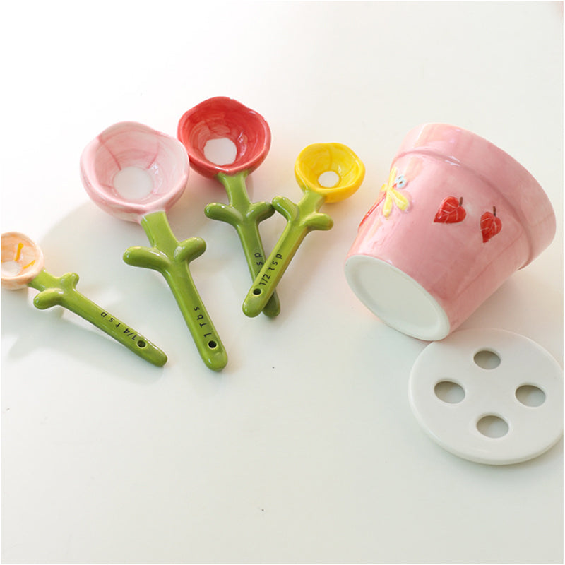 🌸 Ceramic Flower Measuring Spoons – Cute, Accurate & Display-Worthy