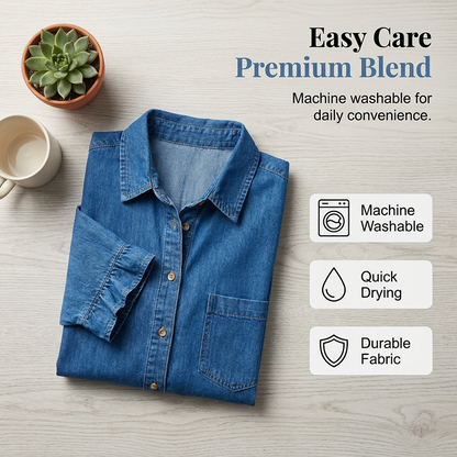 Loose Fit Denim Shirt Dress with Ruffles