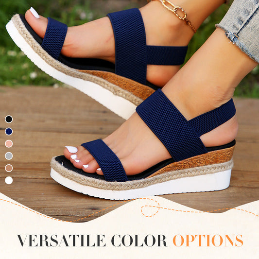Women's Woven Elastic Strap Thick Bottom Wedge Sandals