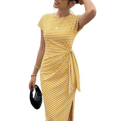Women's Striped Side-Tie Midi Dress