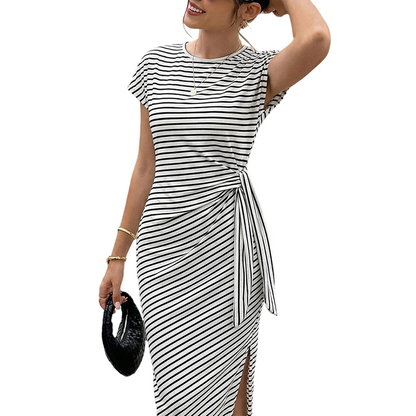 Women's Striped Side-Tie Midi Dress