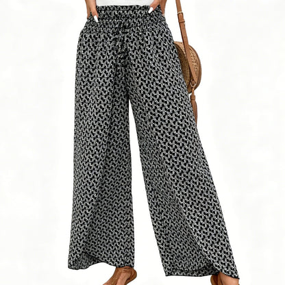 Women's Smocked Waist Wide-Leg Pants with Slit