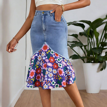 Women's High Waist Denim Mermaid Skirt