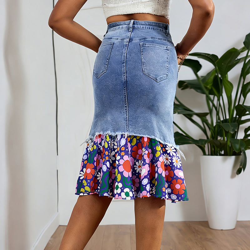 Women's High Waist Denim Mermaid Skirt