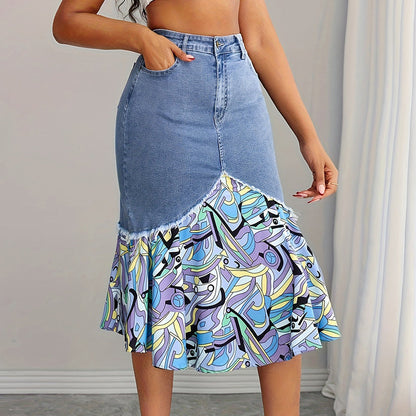Women's High Waist Denim Mermaid Skirt