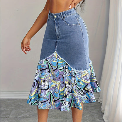 Women's High Waist Denim Mermaid Skirt