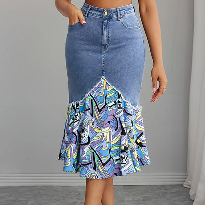 Women's High Waist Denim Mermaid Skirt