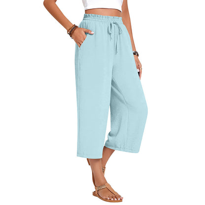 Women's Cotton Linen Wide Leg Capri Pants
