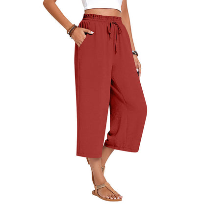 Women's Cotton Linen Wide Leg Capri Pants