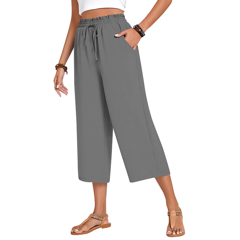 Women's Cotton Linen Wide Leg Capri Pants
