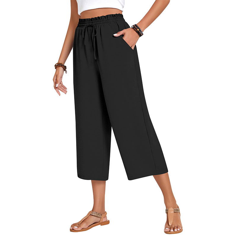 Women's Cotton Linen Wide Leg Capri Pants