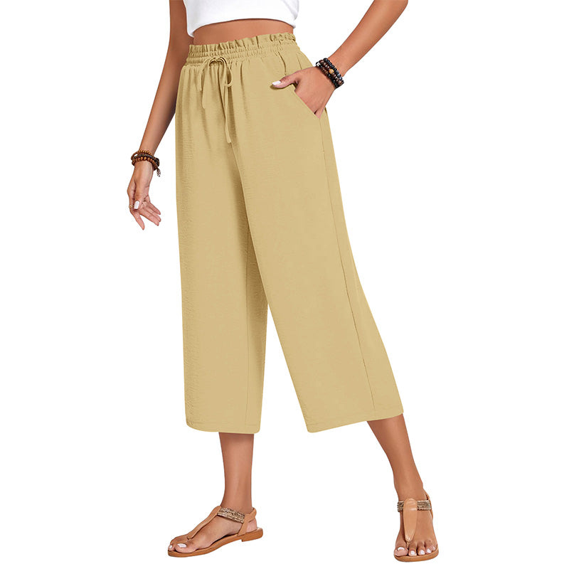 Women's Cotton Linen Wide Leg Capri Pants