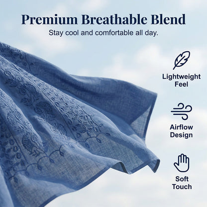 Women's Embroidered V-Neck Linen Dress