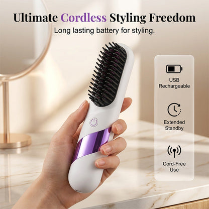 Multi-Function Cordless Ceramic Hair Straightener Brush