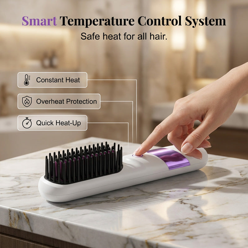 Multi-Function Cordless Ceramic Hair Straightener Brush
