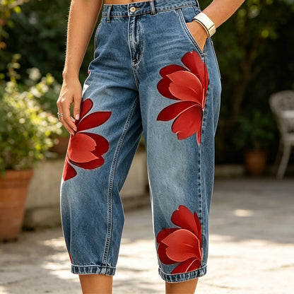 🥳 49% OFF! Artistic Flower Wide-Leg Jeans for Women