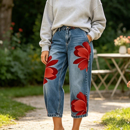 🥳 49% OFF! Artistic Flower Wide-Leg Jeans for Women